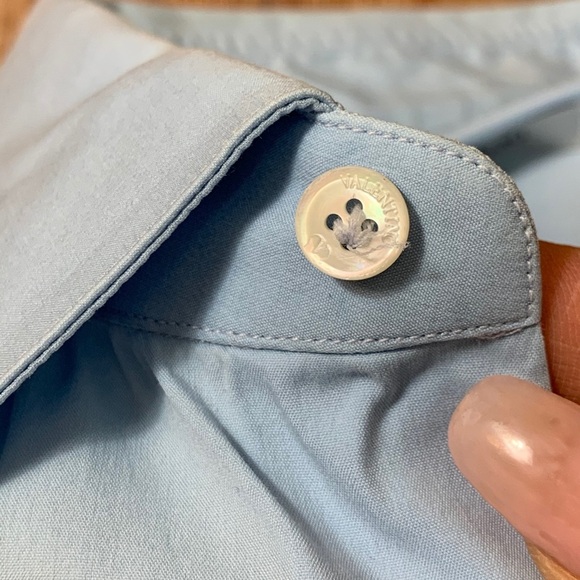Valentino Blue Cotton Button Up Dress Solid Shirt - Picture 6 of 10